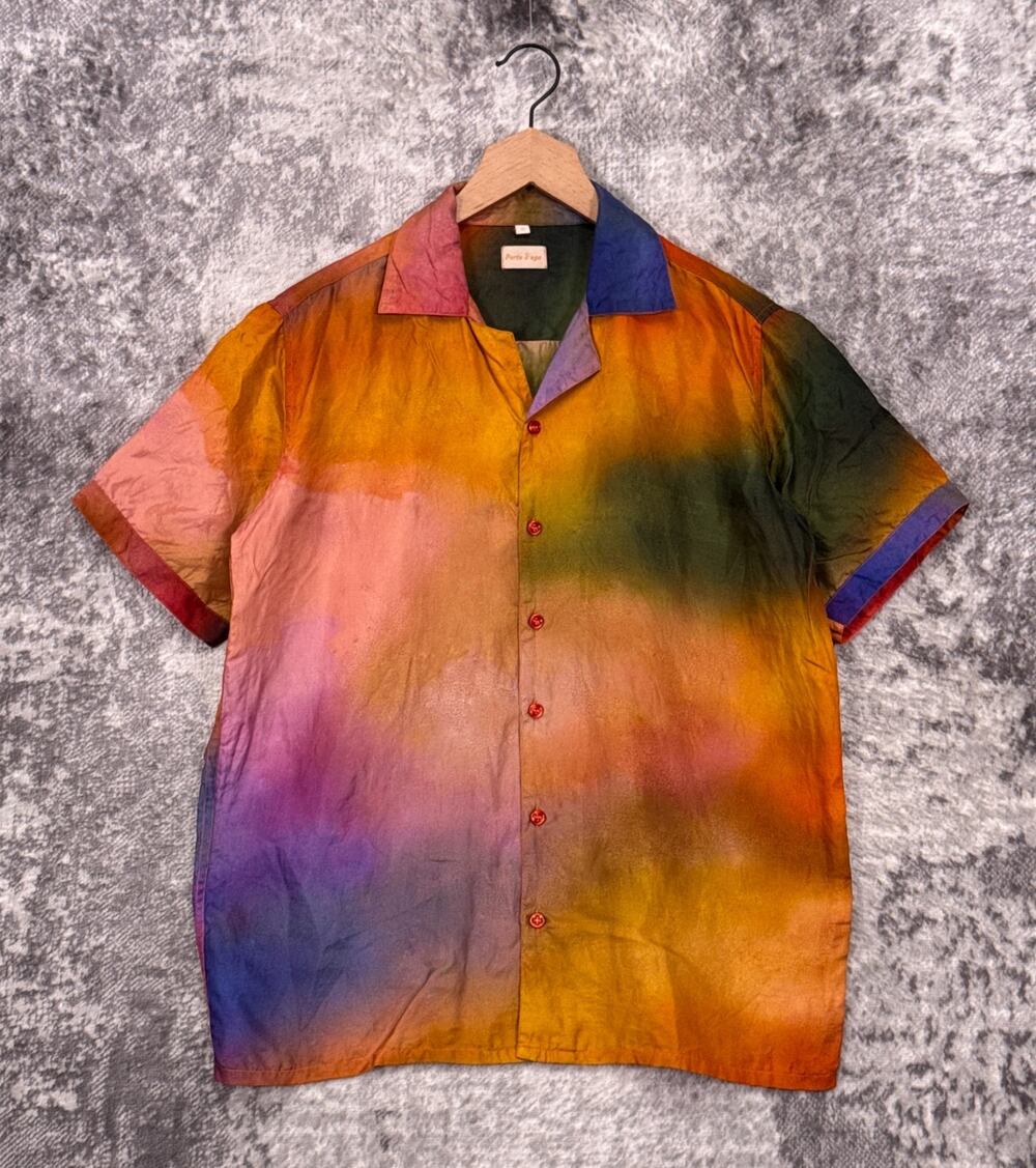 Perte D'ego Silk Shirt Small Mens Cosmic Tie Dye Camp Collar